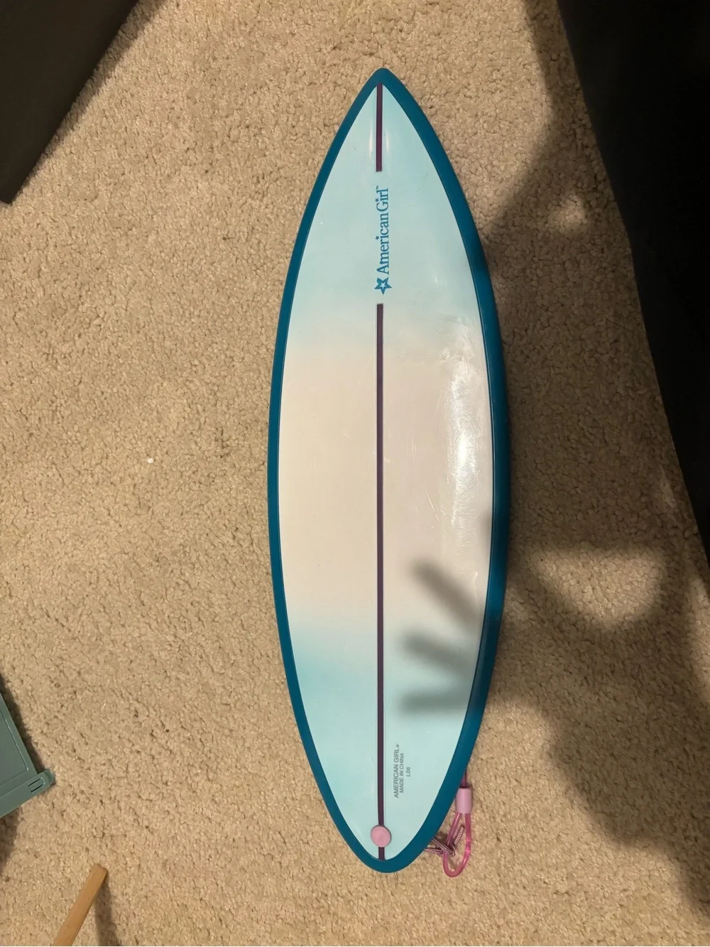 American Girl Turquoise, White & Pink Surfboard with Purple Leash